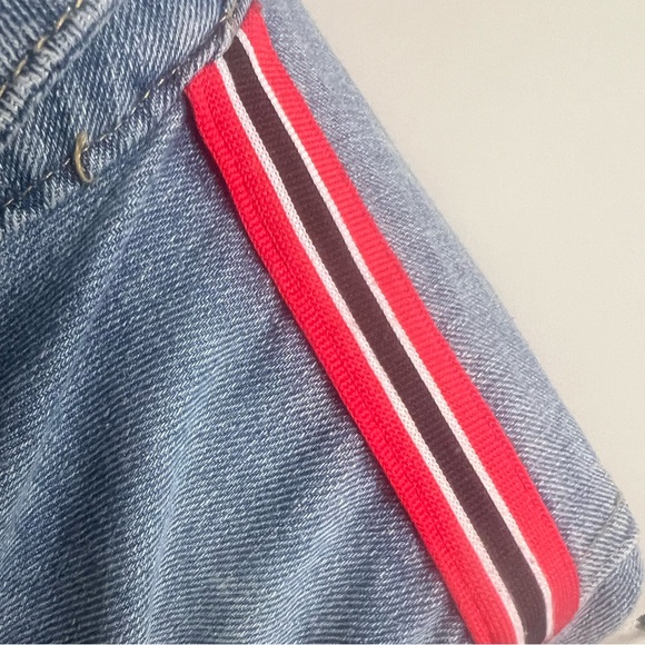 Red Striped Distressed Jean Jacket! - Picture 4 of 13